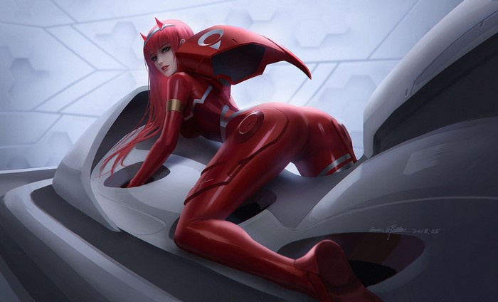 Zero Two from Darling in the FranXX in a mech cockpit