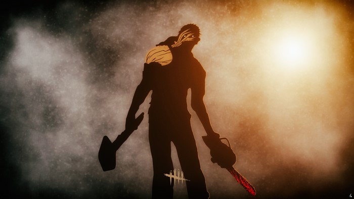 The Hillbilly from Dead by Daylight with a chainsaw and shovel