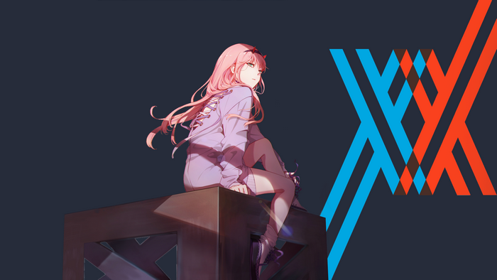 Zero Two from Darling in the FranXX sitting