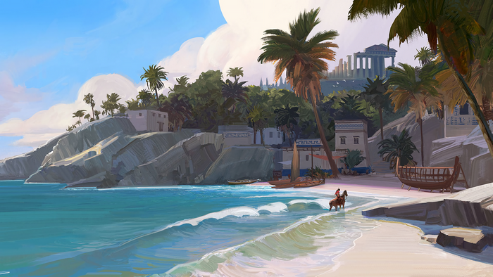 Kassandra from Assassin's Creed Odyssey on a beach
