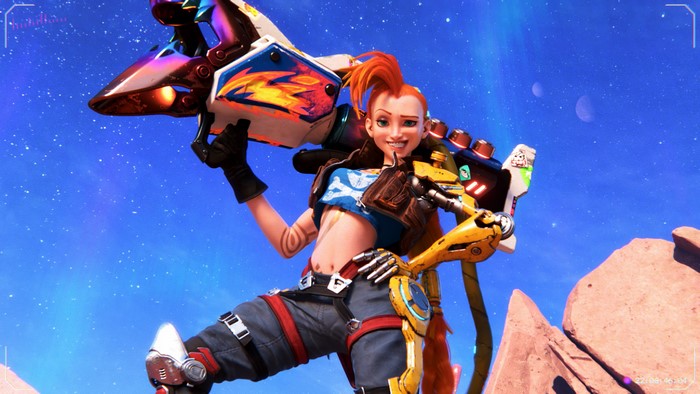 Jinx from League of Legends with a large weapon