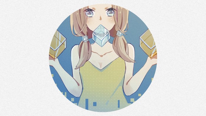 Anime girl with cube and boxes