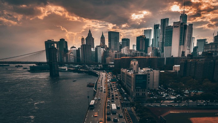 New York City skyline and Brooklyn Bridge