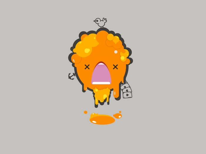 Orange blob character with playing cards and anchor