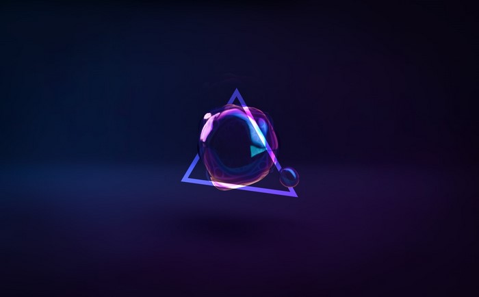 Abstract digital art with triangle and bubbles
