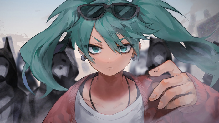 Hatsune Miku from Vocaloid with sunglasses