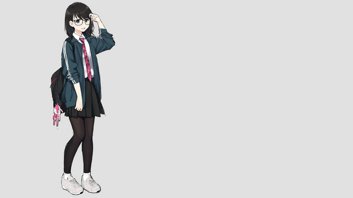 Anime schoolgirl with glasses and backpack