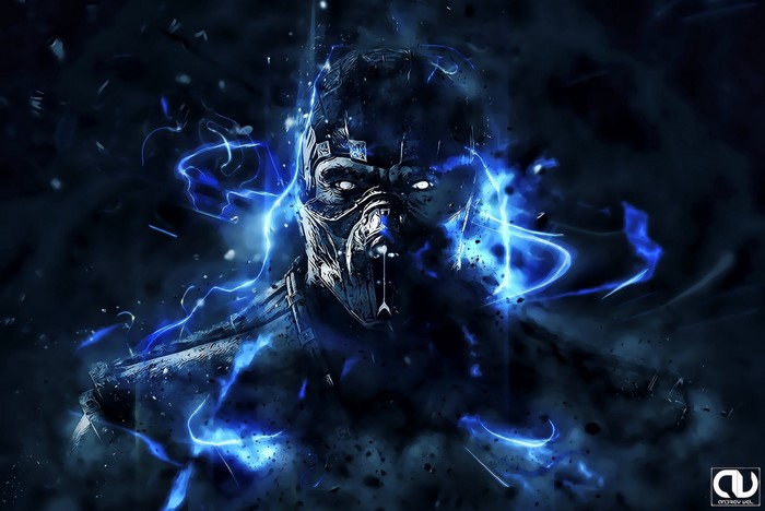 Sub-Zero from Mortal Kombat surrounded by blue energy