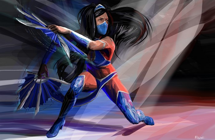 Kitana from Mortal Kombat with fans