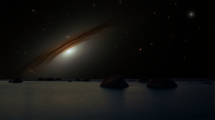 Galaxy over water with rocks