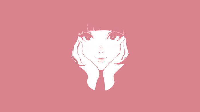 Minimalist anime girl with hands on cheeks