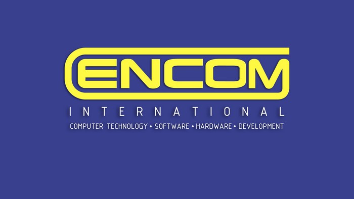ENCOM INTERNATIONAL COMPUTER TECHNOLOGY SOFTWARE HARDWARE DEVELOPMENT logo