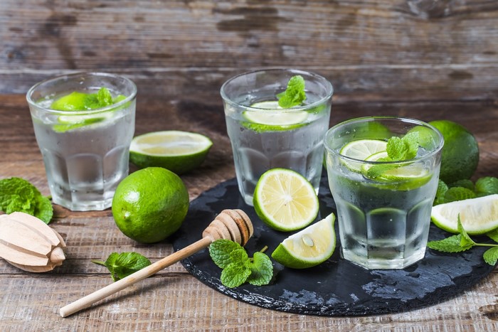 Lime and mint infused water in glasses