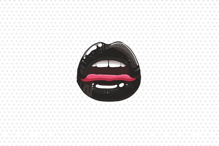 Black lips with pink tongue