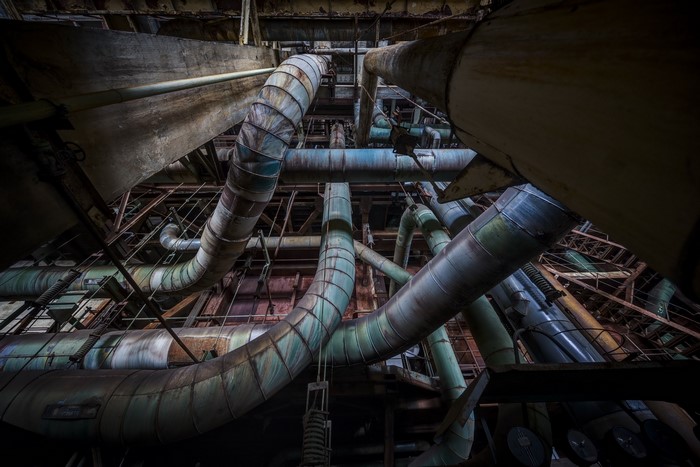 Industrial pipes in abandoned factory