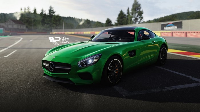 Green Mercedes-AMG GT S on a Race Track
