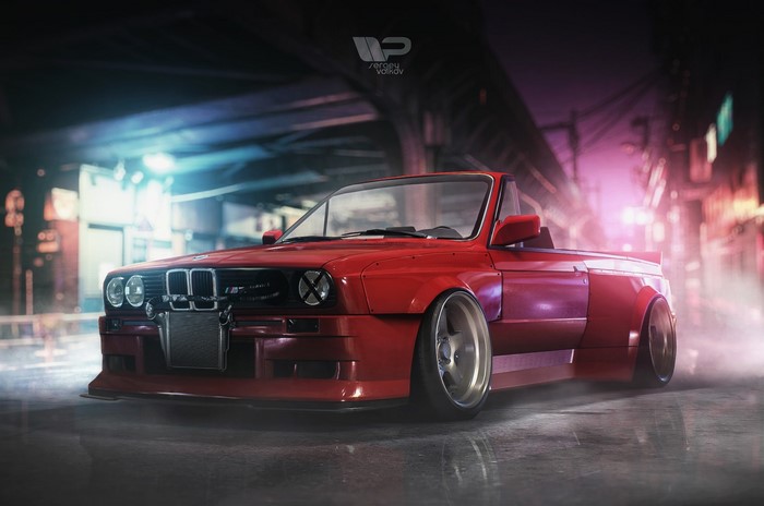 Red BMW M3 E30 convertible modified car