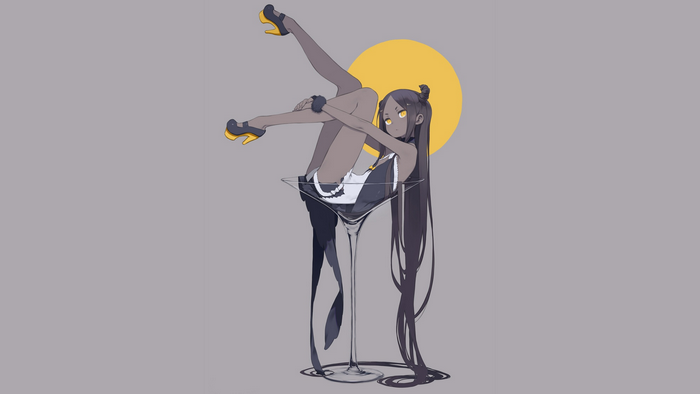 Anime girl in cocktail glass with yellow circle