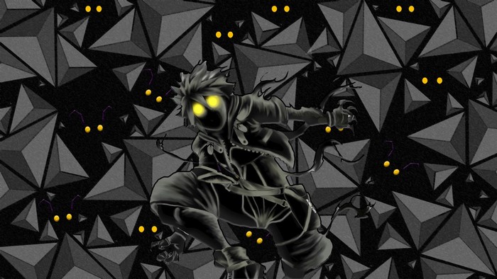 Sora from Kingdom Hearts with yellow eyes