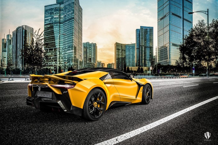 Yellow Lykan HyperSport in a Cityscape