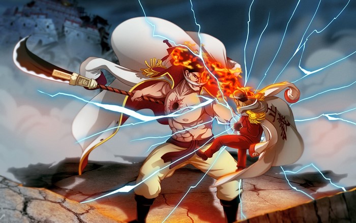 Whitebeard and Sakazuki from One Piece fighting