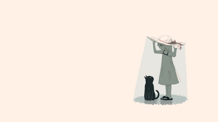 Girl holding a straw hat with a cat