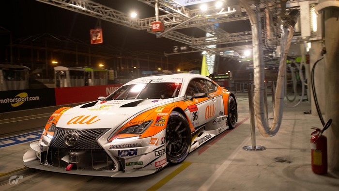 Lexus RC F GT3 "AU" racing car in pit lane