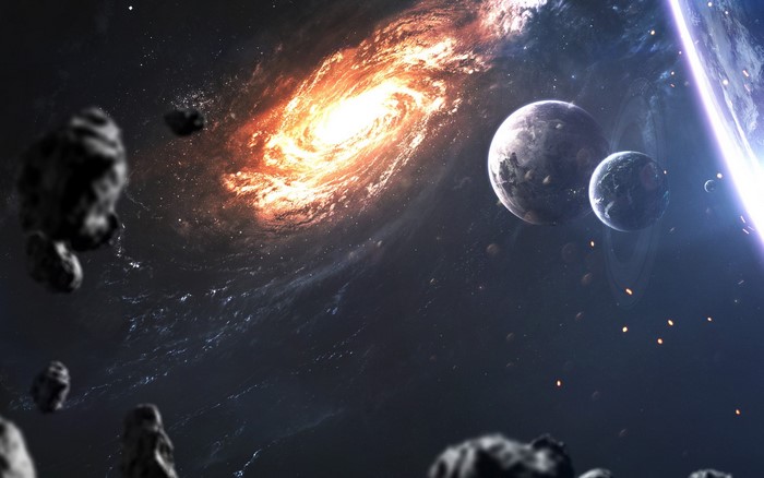 Space art with planets and galaxy