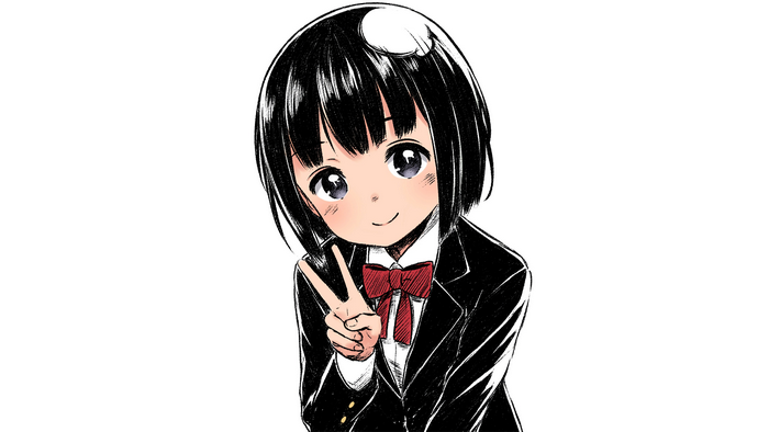 Anime girl in school uniform making peace sign