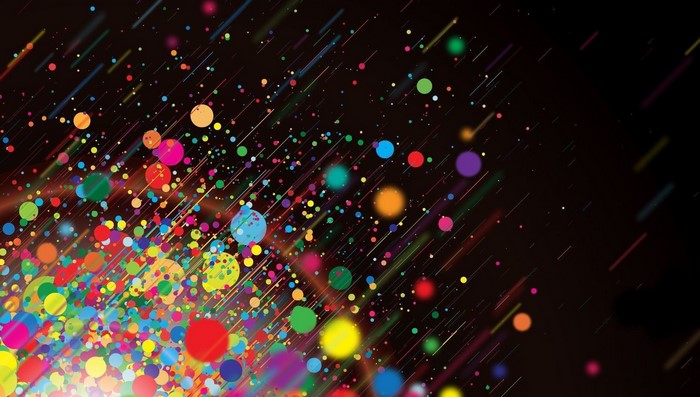 Abstract colorful splatter and lines on black background