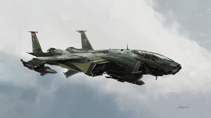 Futuristic military aircraft in the sky