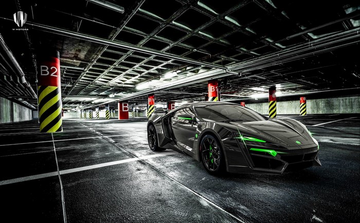 Lykan Hypersport car in a parking garage