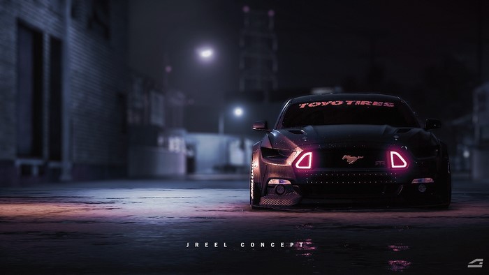 Ford Mustang with Toyo Tires in a Dark Alley