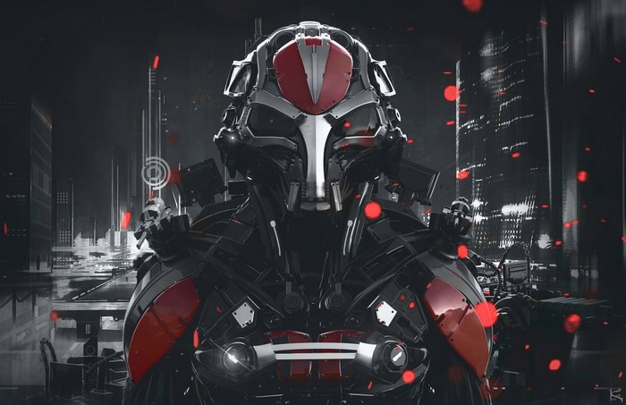 Robot in a futuristic city