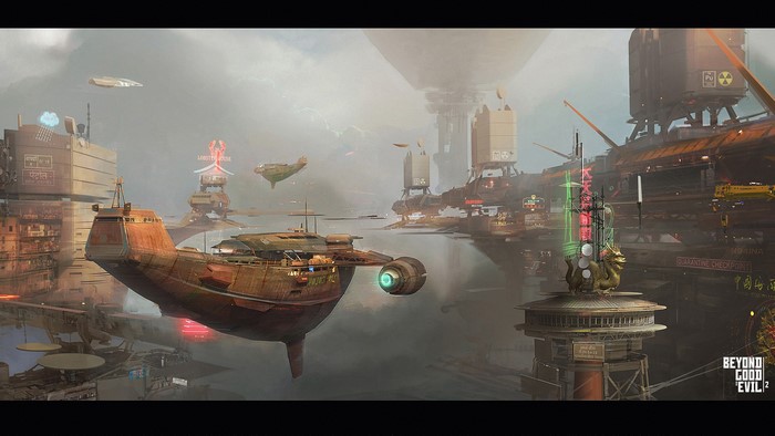 Beyond Good & Evil 2 futuristic cityscape with airships