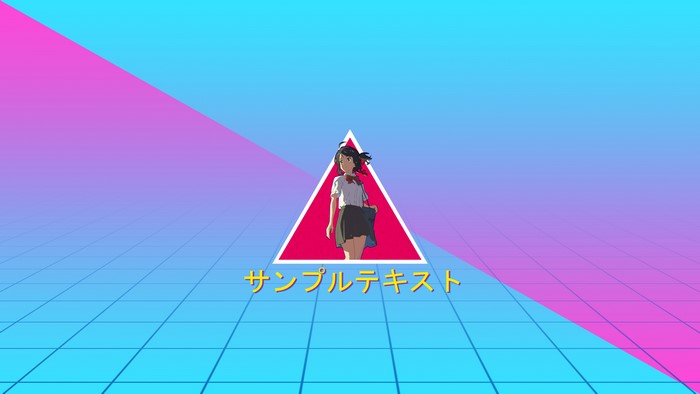 Anime girl in triangle with vaporwave background