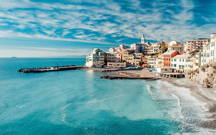 Coastal town in Italy with a beach and blue sea