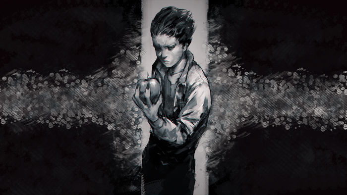 Anime boy holding an apple