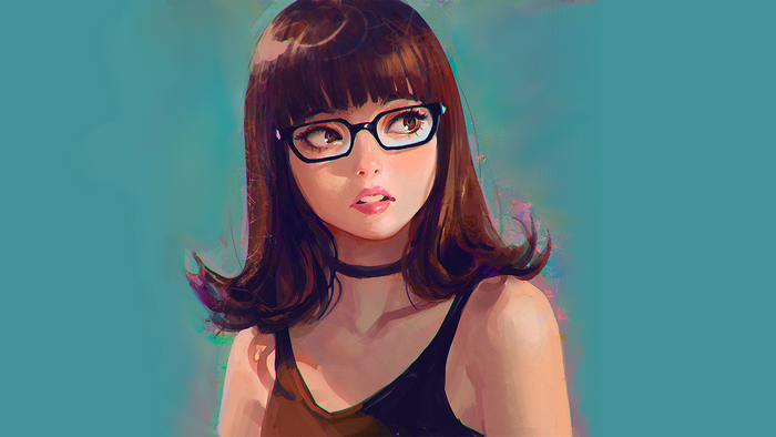 Artwork of a woman with glasses by Ilya Kuvshinov