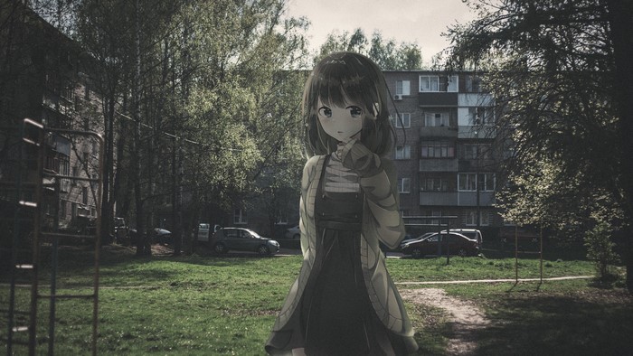 Anime Girl in Urban City Park