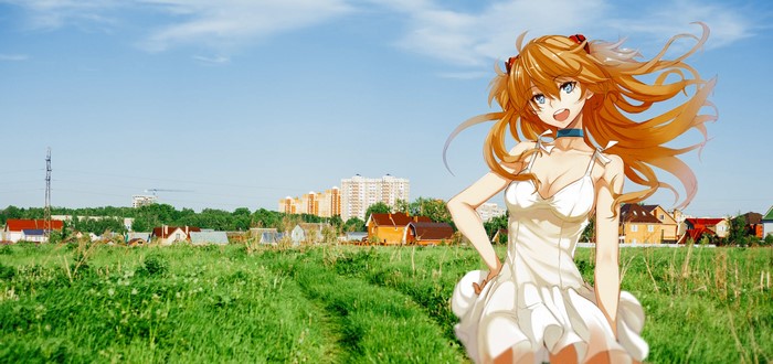 Asuka Langley Soryu from Neon Genesis Evangelion in a field