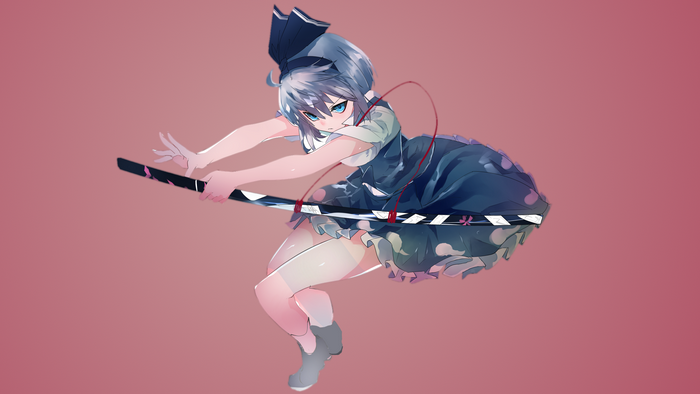 Anime girl with sword on pink background