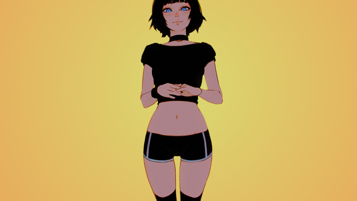 Anime girl with black hair and blue eyes