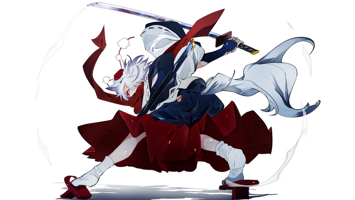 Inubashiri Momiji from Touhou with a sword