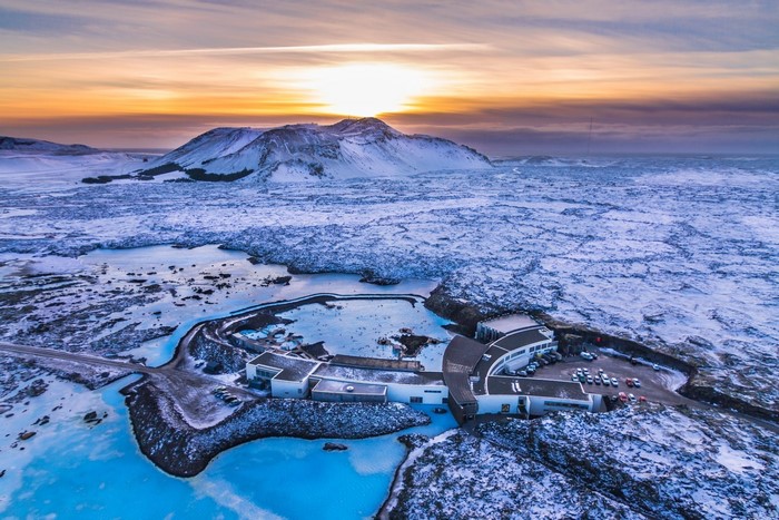 Blue Lagoon geothermal spa in Iceland during sunset