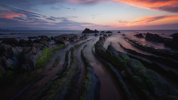 Rocky coast of Spain at sunset