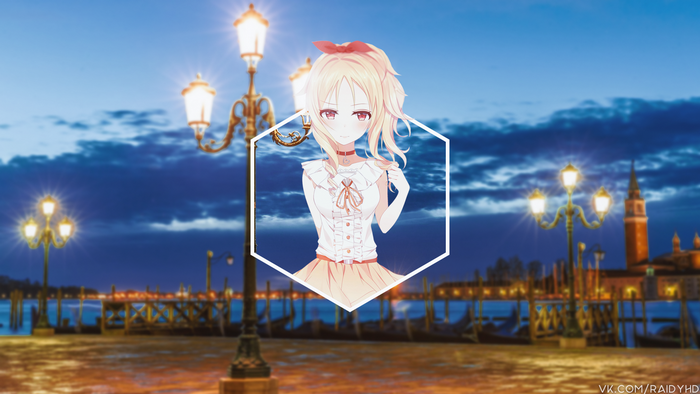 Anime girl in Venice with lanterns