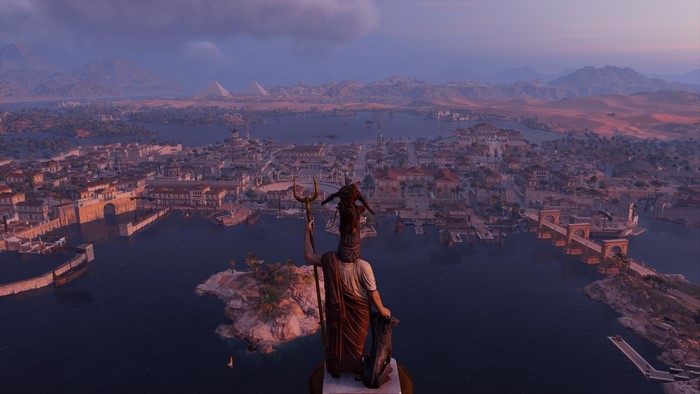 Bayek from Assassins Creed: Origins overlooking Alexandria