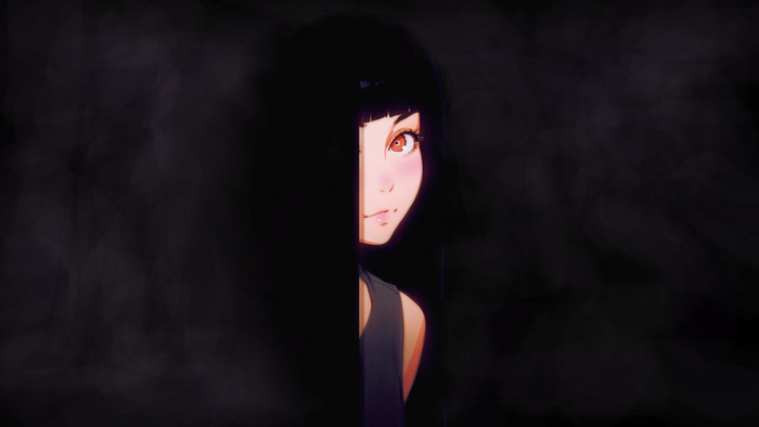 Anime girl with orange eyes in shadow