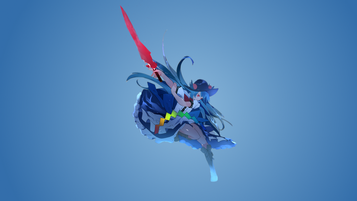 Hinanawi Tenshi from Touhou with a red sword